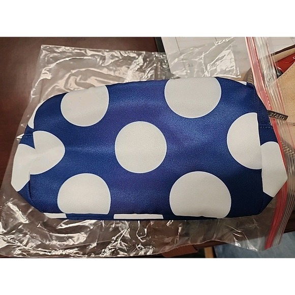 New Clinique x Kate Spade White Navy Makeup Cosmetics Bag Zipper Pouch - Picture 2 of 5